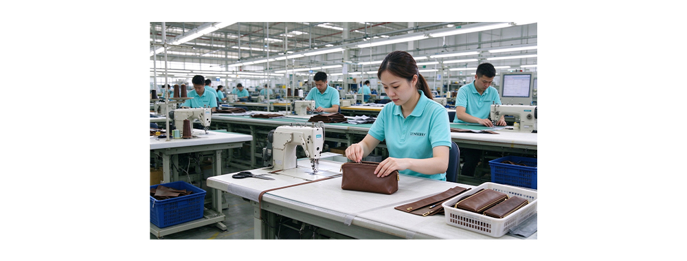 The picture shows the production line of SYNBERRY makeup bags